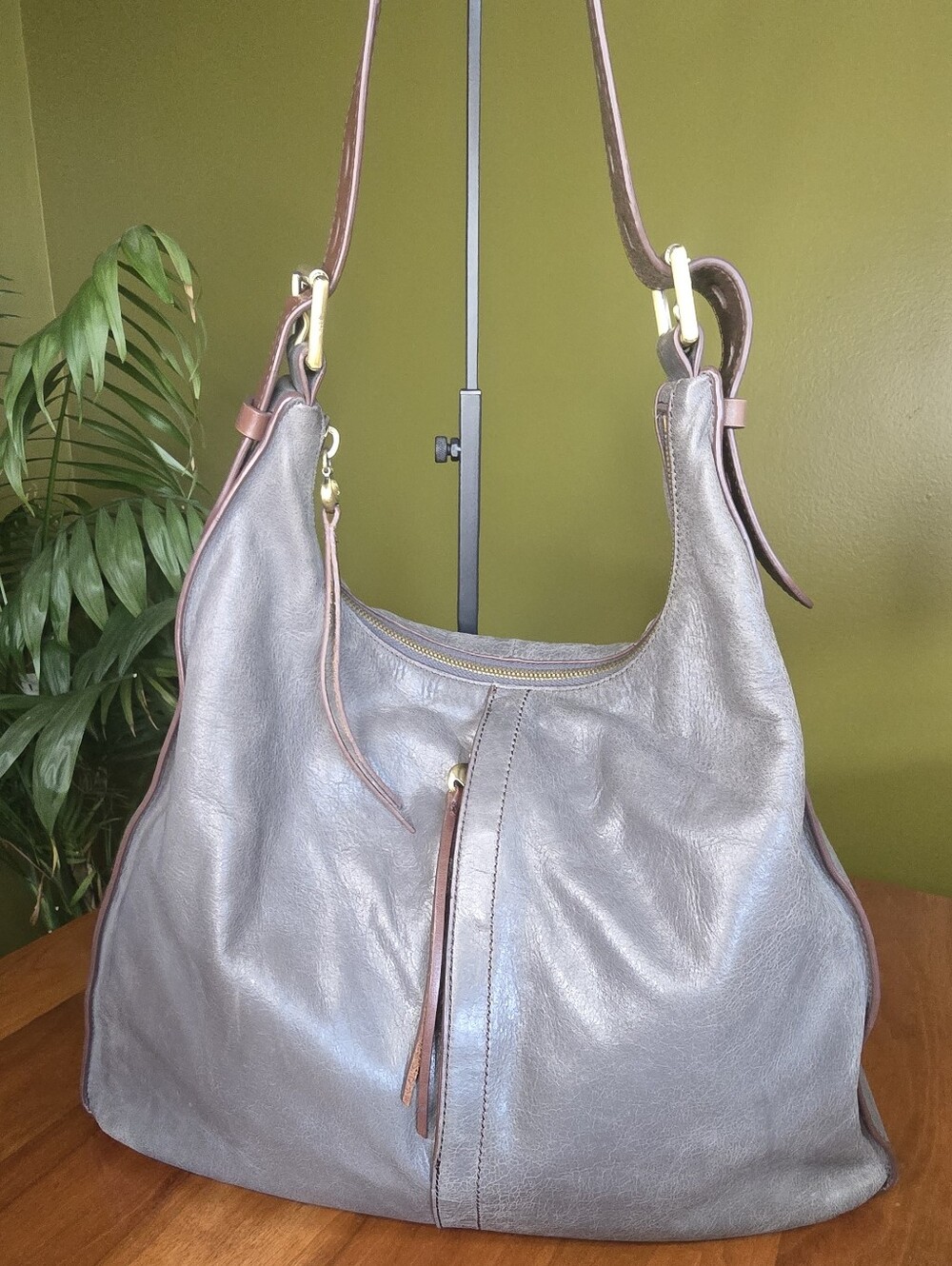 HOBO International Marley Gray Leather Shoulder Bag